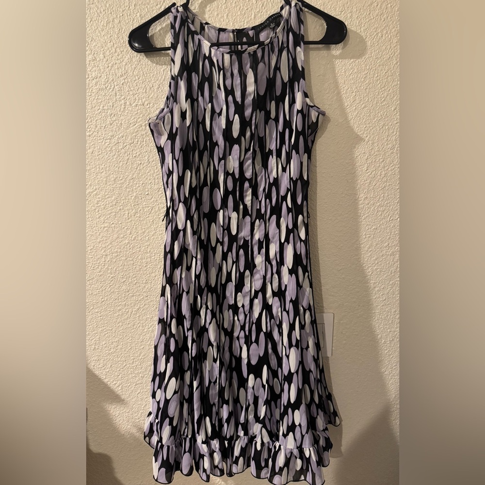 Sandra Darren Purple and Black and White Oval Print Mini Dress